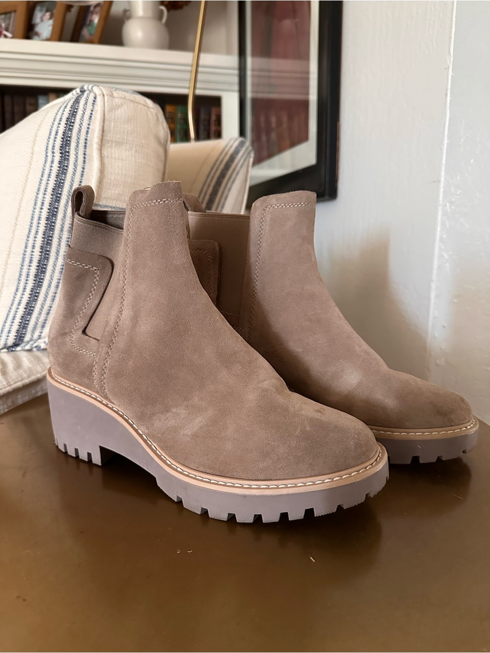 Dolce Vita Taupe Suede Chelsea Lug Booties